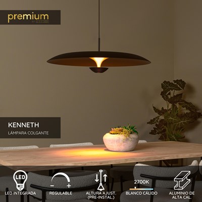 Lucide KENNETH - Lámpara colgante - Ø 80 cm - LED Regul. - 1x22W 2700K - Negro | Premium